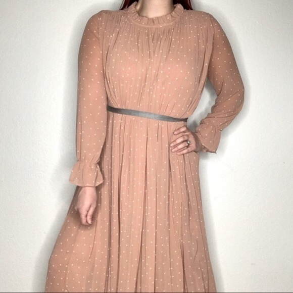 ILLA ILLA Hope’s Blush Polka Dot Long Sleeves Pleated Relaxed Fit Midi Dress - Picture 9 of 16